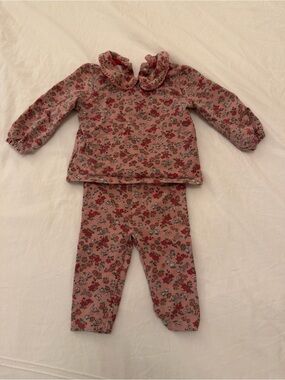 Mini Boden Pink Floral Ruffle-Collar Pajama Set